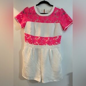 STS Chic White Romper with Pink mesh Floral Accents Sz.S